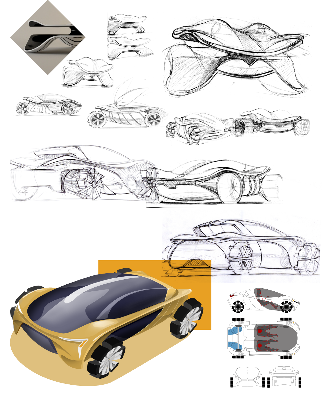 sketch et colorisation de l'extérieur du véhicule