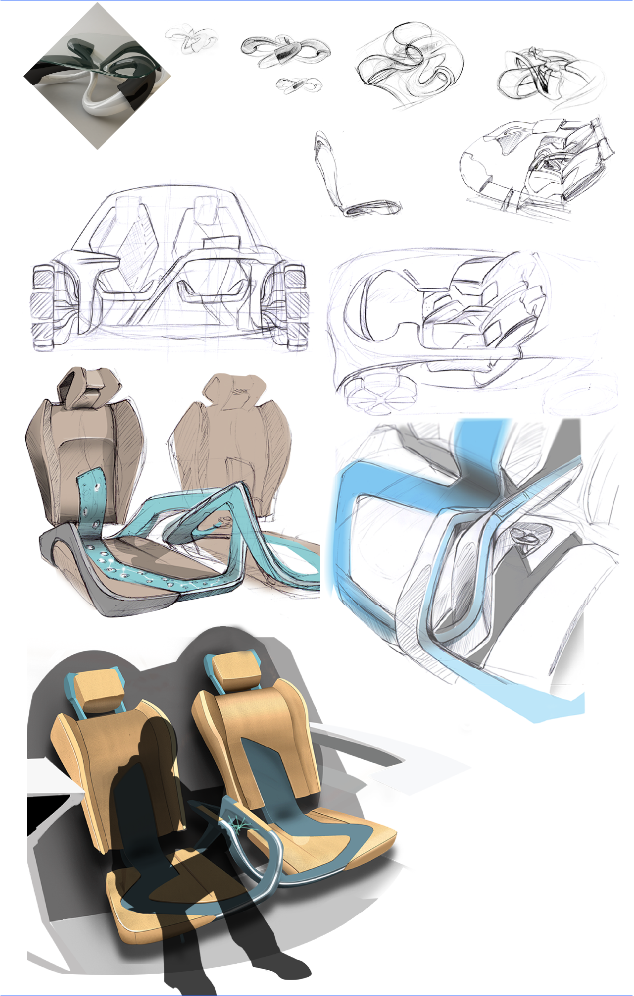 sketch et colorisation de l'intérieur du véhicule