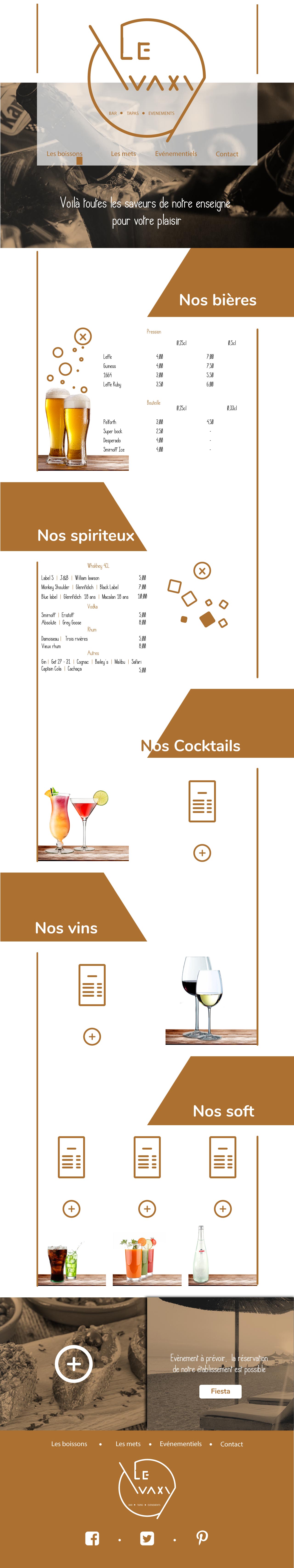 maquette de la page de la carte pour les boissons